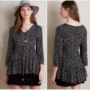 Maeve Lila Tiered top blouse black white polka dot